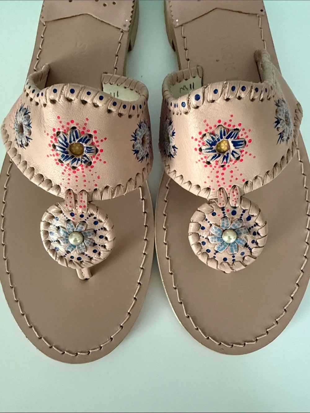 Jack Rogers Blush Pink / Nude Hand painted  Leather Thong Sandals